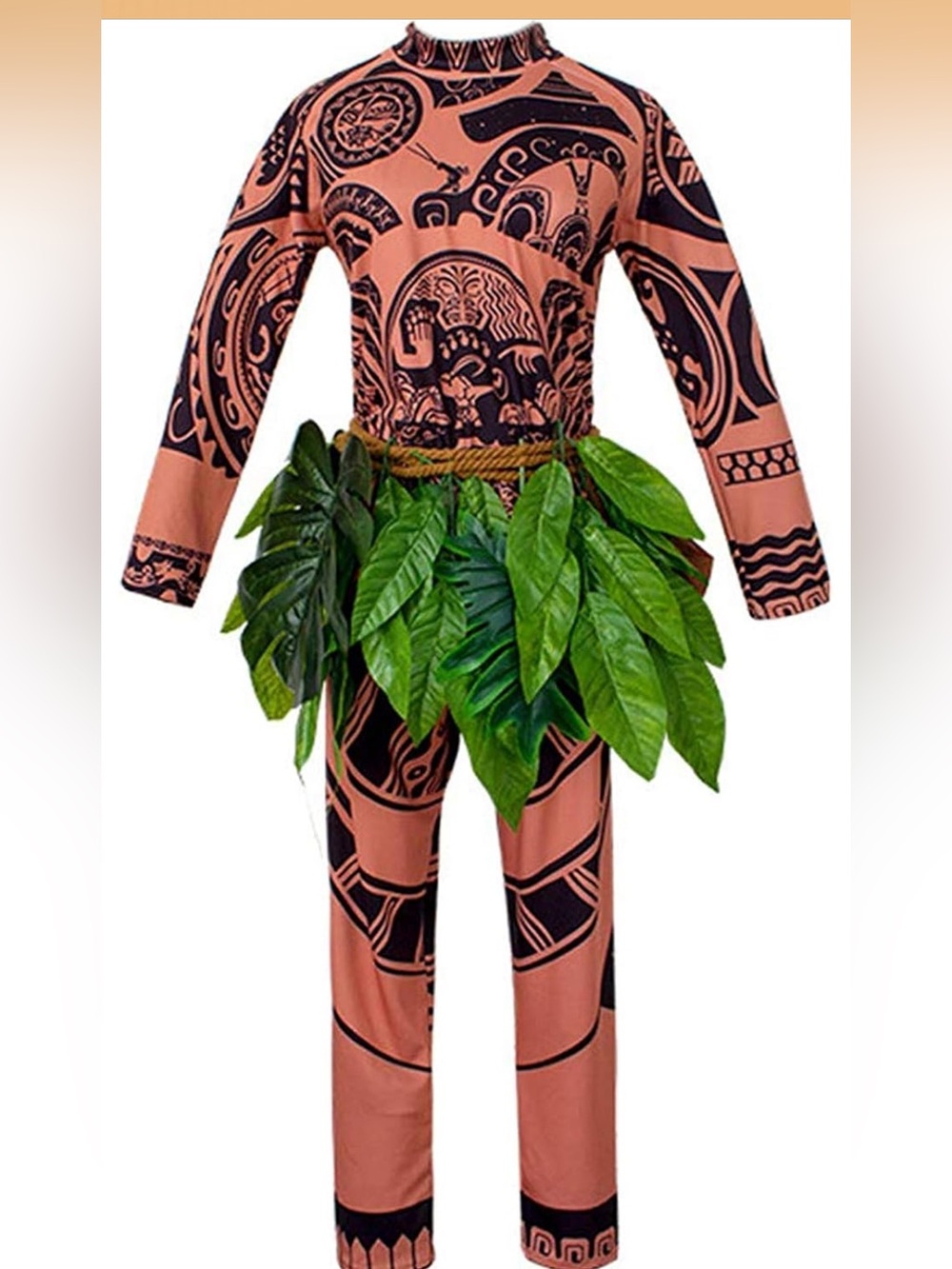 Men Tribal Leaf Hawaiian Costume - Brown & Black